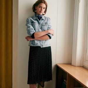 Sezane Black Midi Skirt with White Dots